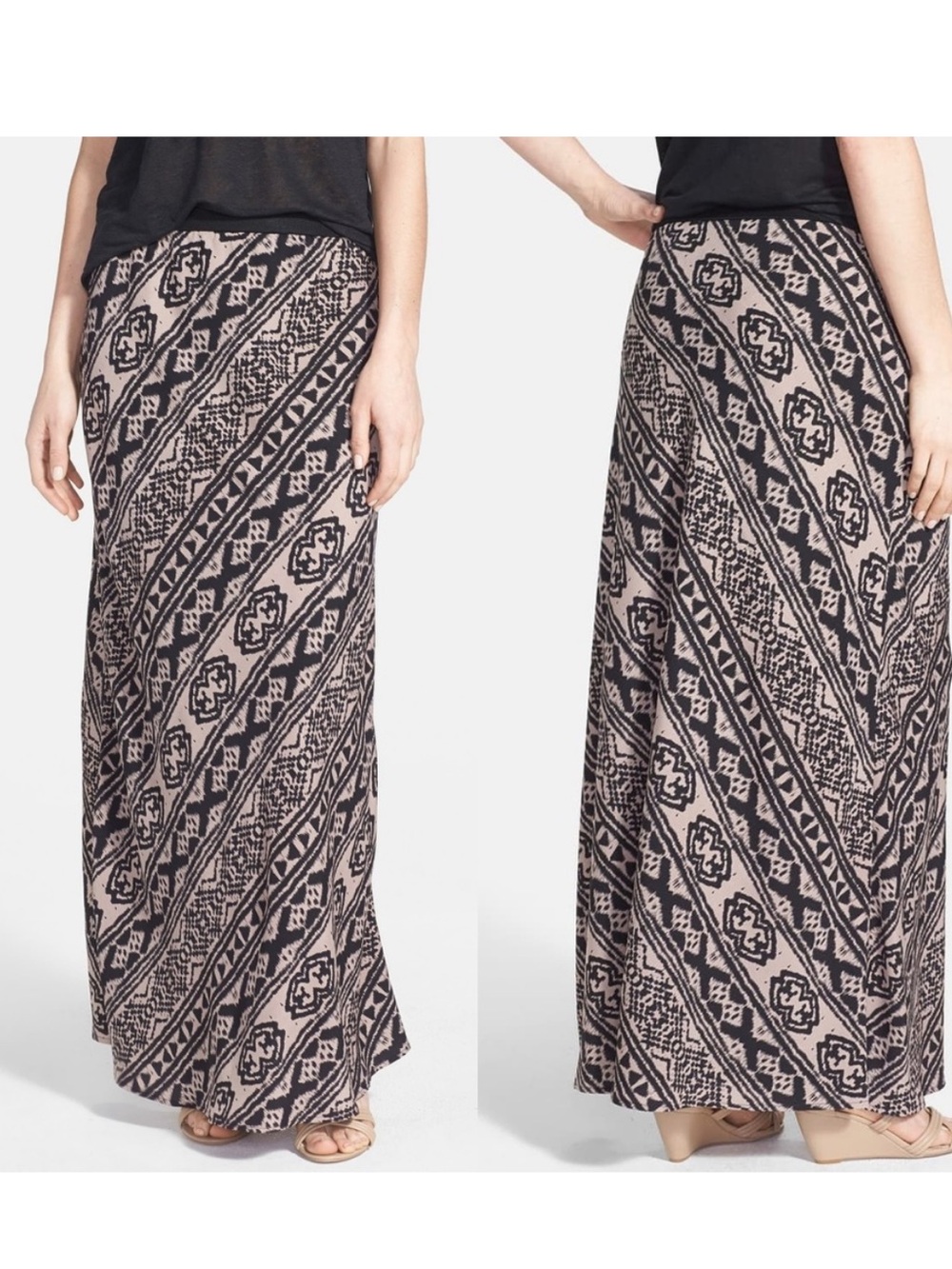Pleione Black Geometric Maxi Skirt
